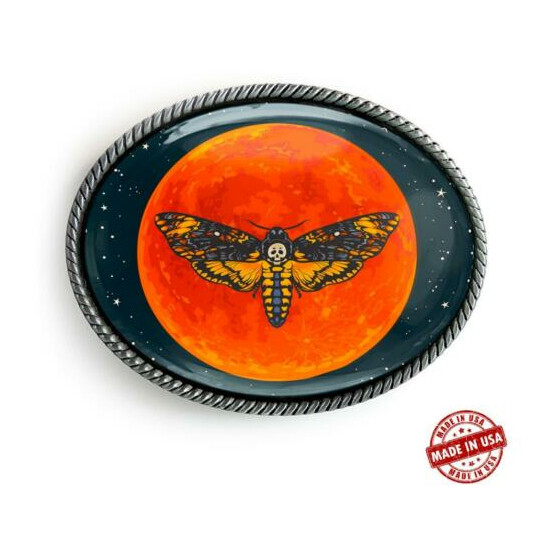 Magic Moon Celestial Alchemy Hawk Moth Handmade Artisan Belt Buckle image {1}