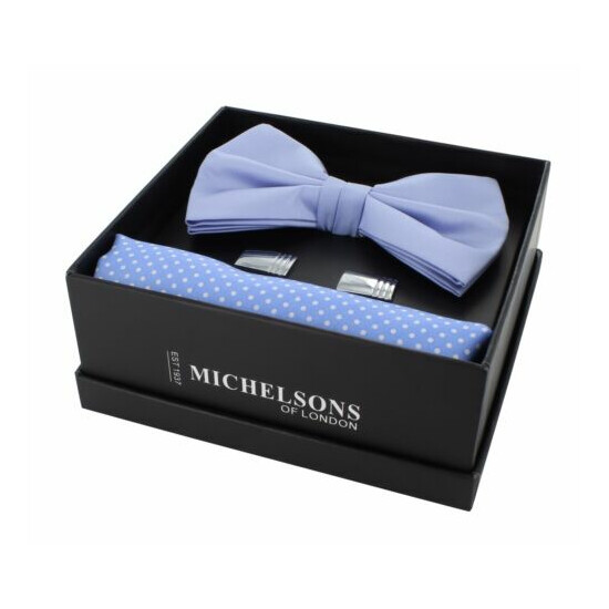 Light Blue Bow Tie, Pin Dot Pocket Square & Cufflink Gift Set image {1}
