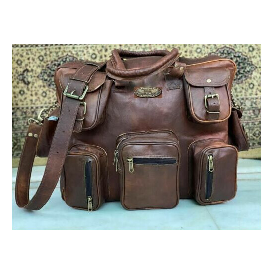 Vintage Leather Travel Holdall Weekend Duffel Luggage Bag Men's 18" 8 Pockets  image {1}
