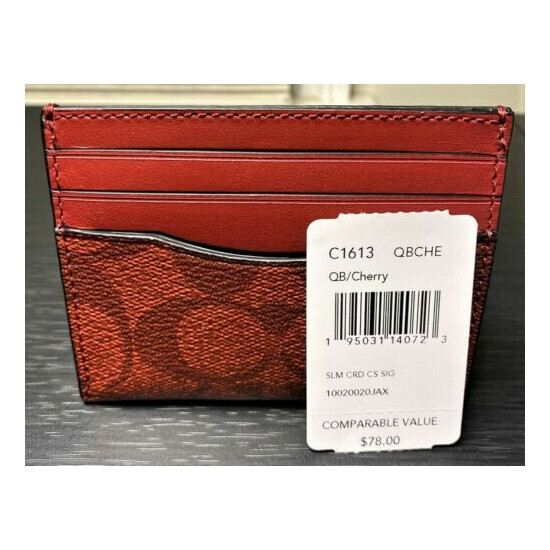 COACH 'CC Signature' Men's Coated Canvas Slim ID Card Case Cherry Red **NWT** image {4}