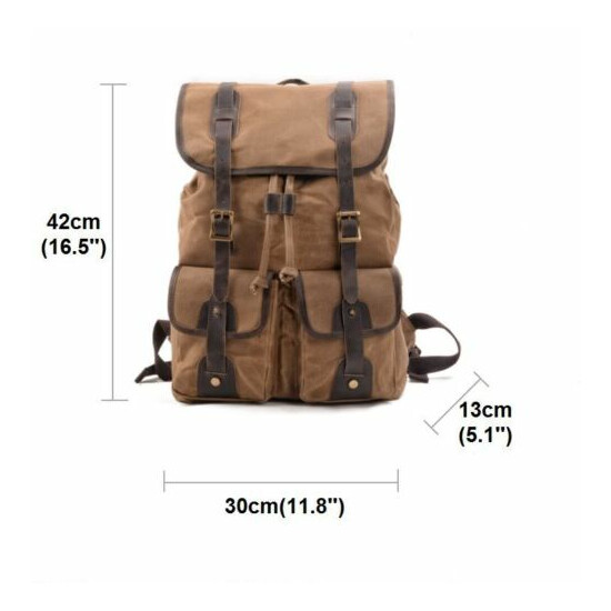 Men's Waterproof Oil Wax Canvas+Leather Backpack Satchel Camping bag Travel Bag image {2}