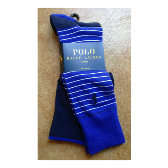New Ralph Lauren Men's Socks Blue Stripes Pack of 2, 10-13 image {1}
