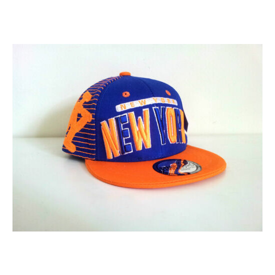 KIDS NEW YORK 3D EMBROIDERED FLAT BILL TWO TONE (BLUE/ORANG) COTTON SNAPBACK CAP image {2}