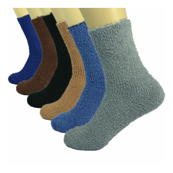 6 Pairs For Men Soft Cozy Fuzzy Winter Warm Solid Slipper House Socks Size 10-13 image {2}