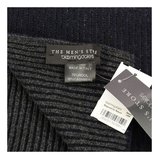 THE MENS STORE Navy Charcoal Gray REVERSIBLE Ribbed Wool Cashmere Scarf NWT image {2}