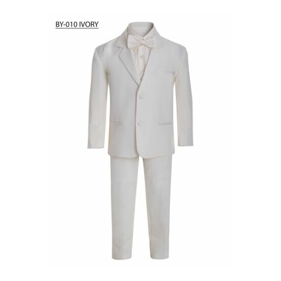 Toddler Boys Tuxedo suit 5pc set coat,Satin vest,striated pant,shirt,bow tie  image {1}
