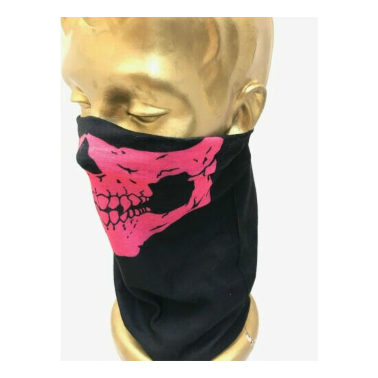Bandana Head Wear Black and Pink Skull Face Cover Halloween Hair Accessory  image {2}