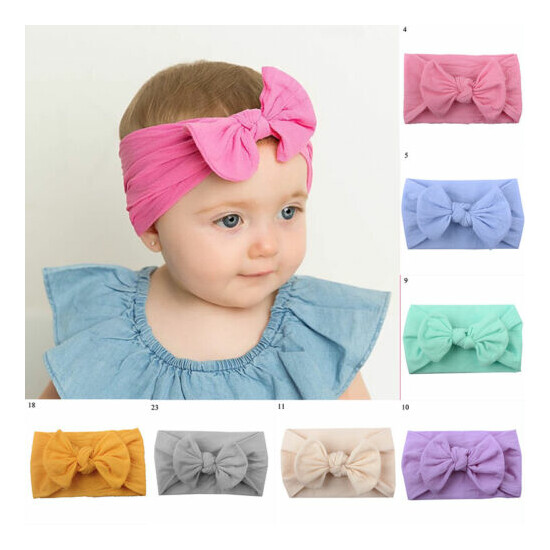 Baby Soft Elastic Head Wrap Big Bow Turban Headband Solid Color Cotton Hair Band image {1}