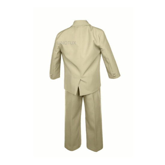 New 5pc Khaki Baby Toddler Teen Boys Wedding Formal Vest Necktie Tuxedo Suits  image {5}
