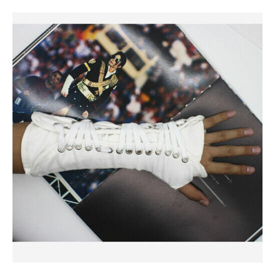 MJ Michael Jackson Punk Armbrace BAD Jam Black White Cotton Glove Arm Brace Prop image {2}