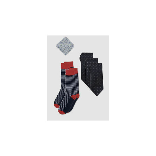 $44 Sprezzabox Men Blue Dot Tie 6 Piece Accessory Bandana Striped Dress Sock Set image {1}