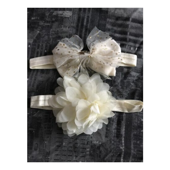 2PC Baby Elastic Headbands - Bow With Charm And Large Flower image {1}