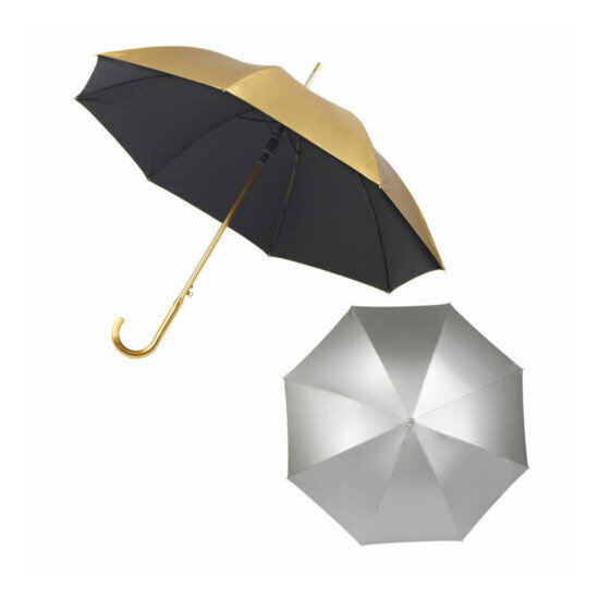 Gold Silver Metallic Automatic Umbrella with Crook Handle Wedding Brolly Walking image {1}