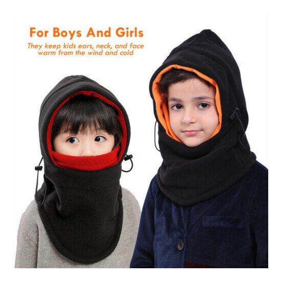 Kids Winter Fleece Balaclava Hat Hood Windproof Face Mask Warm Boys Girls Ski image {3}