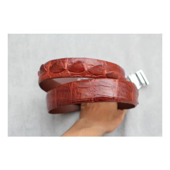 WITHOUT JOINTED-Red Brown Genuine ALLIGATOR, Crocodile Leather Skin MEN'S BELT image {3}