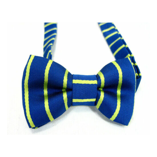 TODDLER BOW TIE 12-24 M BLUE YELLOW CHARTREUSE STRIPE ADJUSTABLE image {1}