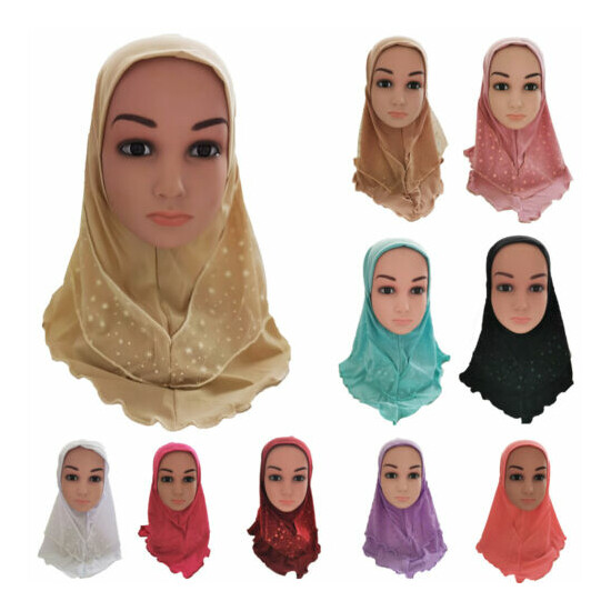Ramadan Muslim Kids Girls Hijab Amira Head Scarf Islamic Head Wrap Caps Arab image {3}