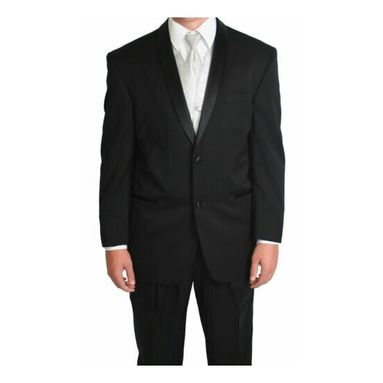 46L Classic Black 2 Button Tuxedo Jacket w/ Matching 37 Waist Pants Formal Suit image {1}