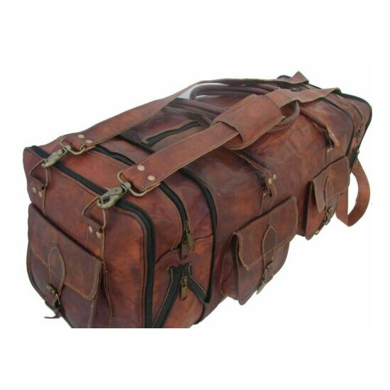 Men's Large 30" Travel Bag Genuine Vintage Leather Duffel Luggage Sport Weekend image {3}