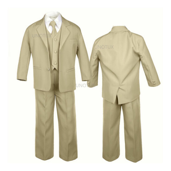 New 5pc Khaki Baby Toddler Teen Boys Wedding Formal Vest Necktie Tuxedo Suits  image {1}