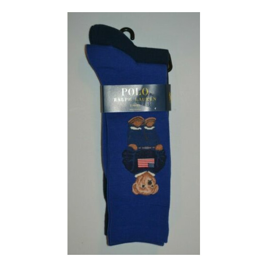 Polo Ralph Lauren Blue Polo Bear Campus USA Flag Sweater Dress Socks 2 Pack NIP! image {8}