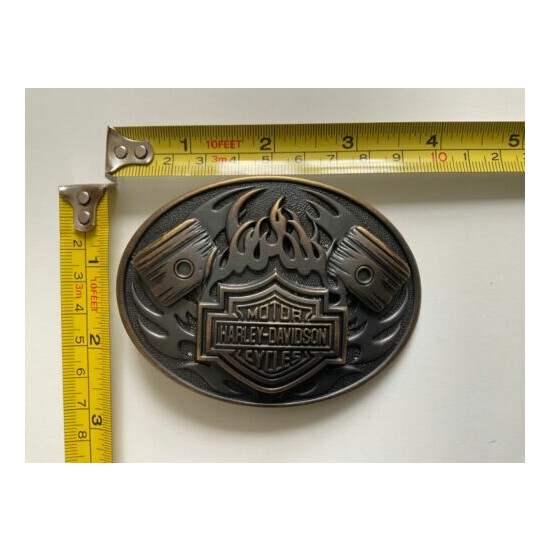 Rare Harley-Davidson mens Bar&Shield w/Pistons belt buckle.Antique brass plaited image {3}