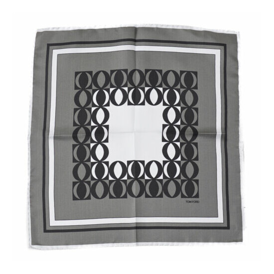 New $190 TOM FORD Gray-Green and Ice Blue Contrast Print Silk Pocket Square image {2}