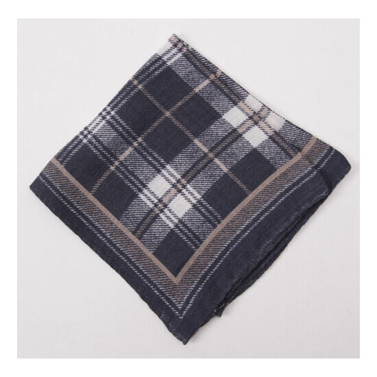 New $135 ERMENEGILDO ZEGNA Gray Plaid Check Wool and Silk Pocket Square image {1}