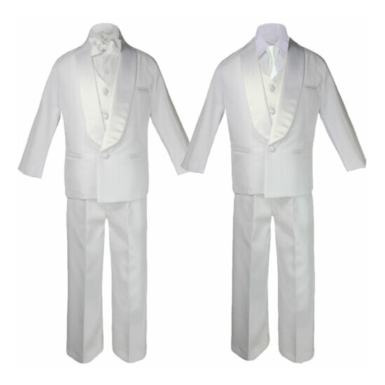 Boy White Shawl Lapel Party Suit Tuxedo to Choose Ivory Satin Bow Necktie Vest image {5}