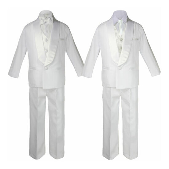 Boy White Shawl Lapel Party Suit Tuxedo to Choose Ivory Satin Bow Necktie Vest image {7}
