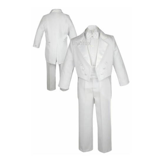 K 5pc Baby Toddler Boy Christening Baptism Formal Tail Tuxedo Suit White Black image {2}