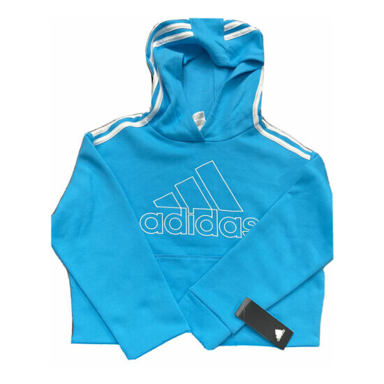 Adidas Big Girl Pull Over Hoodie-cyan Small (7/8). New With Tags image {1}