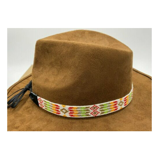 Handmade Beaded Native Style White Multi-Color Beadwork Cowboy Hatband H55/5 image {2}