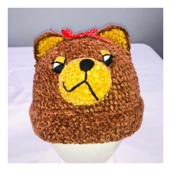 DayLee Design Bear Monkey Baby Hat 1-2 Years Brown Hand Crocheted New San Diego image {1}