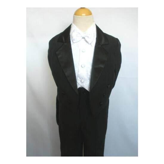 Black Toddler Boy Formal Tuxedo Tail Suit White Paisley Vest+a free black bowtie image {4}