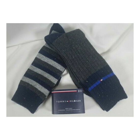 Tommy Hilfiger 2 Pair Boot Socks, Wool Blend Gray & Navy Fits Shoe Size 7-12 image {3}