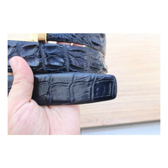 No Jointed - Dark Blue Genuine CROCODILE LEATHER Skin Men's Belt - W 1.3 inch image {3}