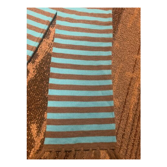 Girls M 8/10 60” X 6” Blue & Brown Striped Scarf Super Soft image {4}
