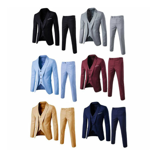 Mens 3-Piece Suit Notched Lapel One Button Slim Fit Formal Jacket Vest Pants Set image {1}