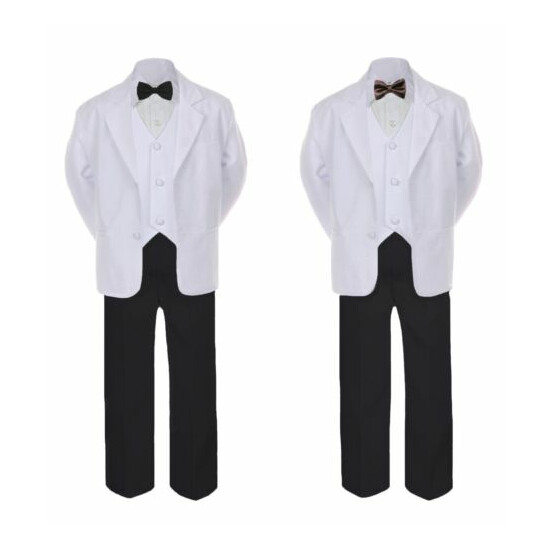 5-7pc Formal Black & White Suit Set Brown Bow Necktie Vest Boy Baby Sm-20 Teen image {4}