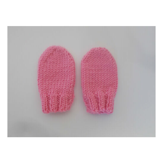 Hand Knitted Pink Baby Mittens 0-3 Months  image {1}