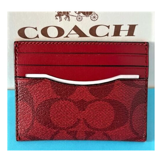 COACH 'CC Signature' Men's Coated Canvas Slim ID Card Case Cherry Red **NWT** image {6}