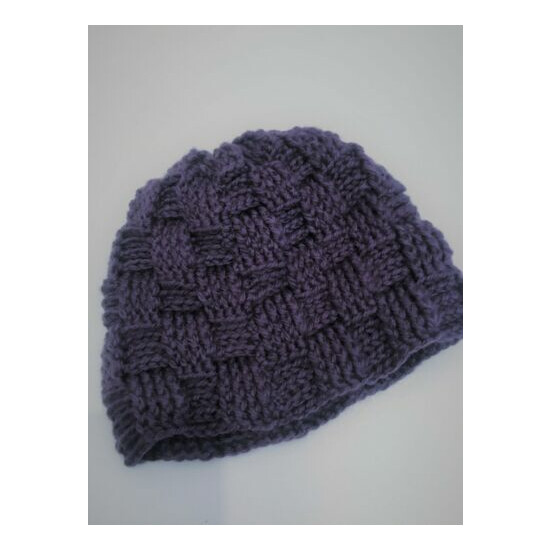 Toddler Crochet Beanie 100% Merino, 5.5" length, Purple Basketweave design image {4}