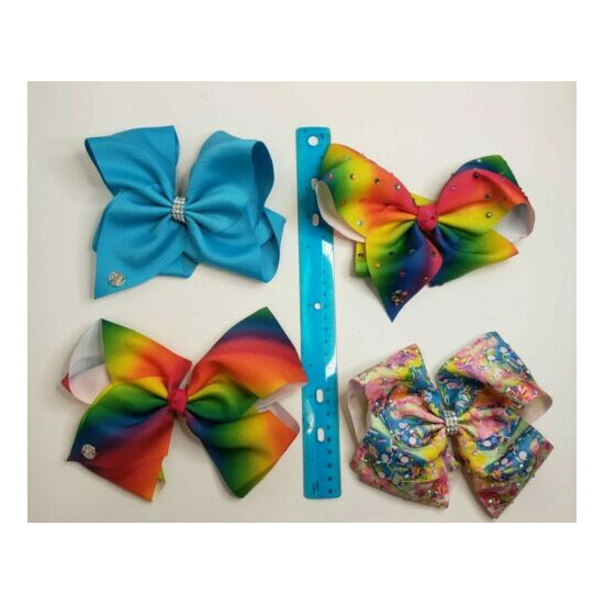 Lot of Jo Jo Siwa Hair Bows (4) Turquoise, 2 Tie Dye Bows, and a Multi-colored  image {2}