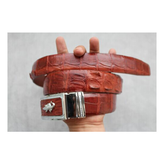 WITHOUT JOINTED-Red Brown Genuine ALLIGATOR, Crocodile Leather Skin MEN'S BELT image {1}