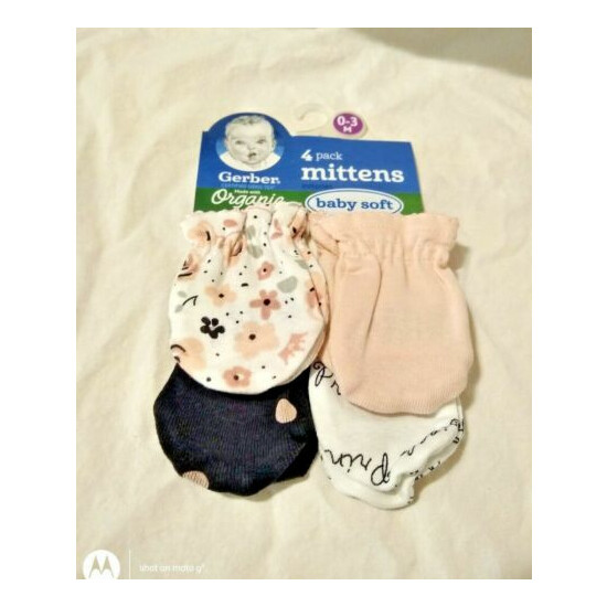 Gerber organic cotton baby girl mittens 4 pk image {1}