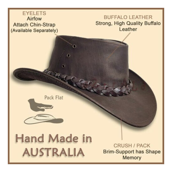 【oZtrALa】 Hat BUFFALO Leather Cowboy Western Jacaru Men Women AUSTRALIAN Outback image {4}