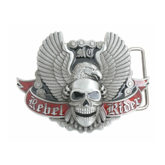 Rebel Rider Motorcycle Chain Eagle Skull Enamel Metal Belt Buckle image {1}