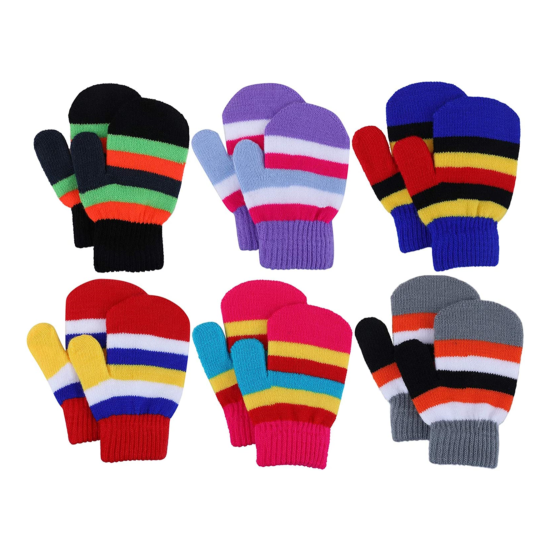 Toddler Mittens Kids Winter Warm Knitted Gloves Magic Stretch Colorful Striped 1 image {1}
