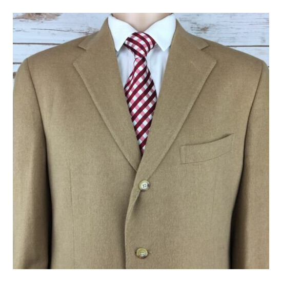 Vintage Polo Ralph Lauren Mens Tan Brown 100% Wool Sport Coat Italy 44R 3 Button image {1}